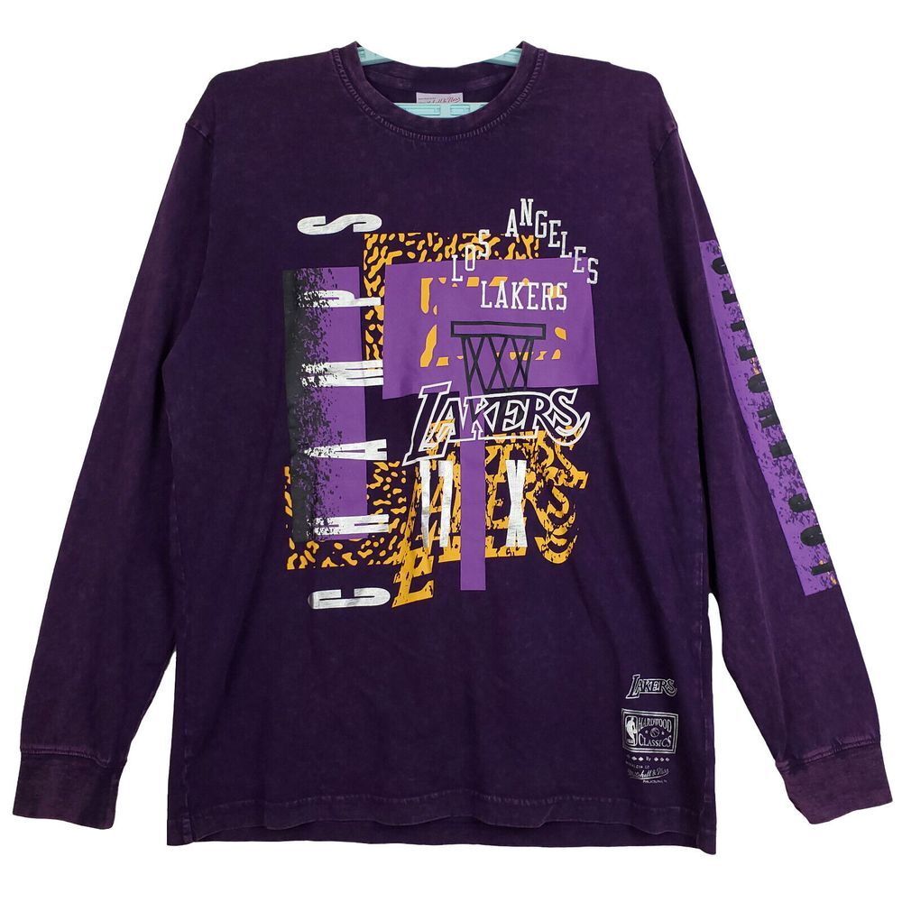 LA Lakers Mitchell & Ness NBA L Large Longsleeve Shirt Acid Wash Purple‎ NWT